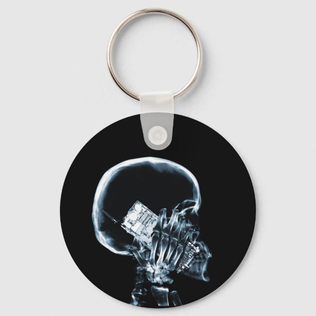 X-RAY SKELETON ON PHONE - BLUE KEYCHAIN (Front)