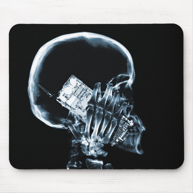 X-RAY SKELETON ON PHONE - BLUE MOUSE PAD (Front)