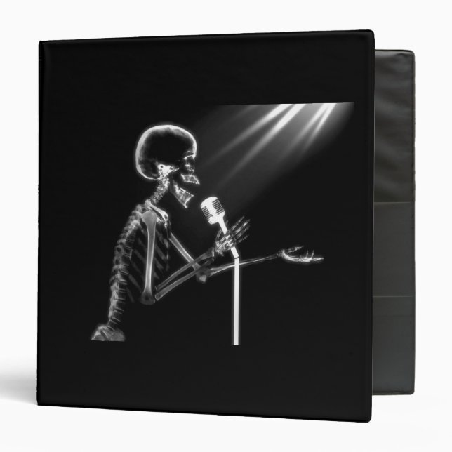 X-RAY SKELETON SINGING ON RETRO MIC - B&W BINDER (Front/Inside)