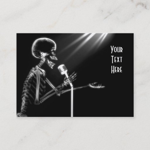 Customizable X-RAY SKELETON SINGING ON RETRO MIC - B&amp;W BUSINESS CARDS