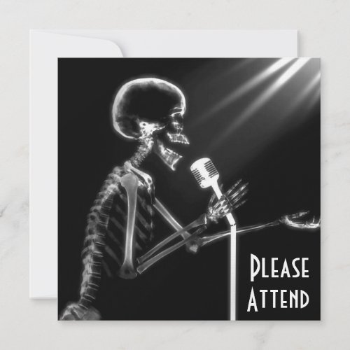 X-RAY SKELETON SINGING ON RETRO MIC - B&amp;W CUSTOM ANNOUNCEMENT