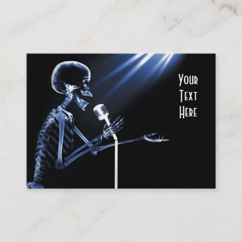 X_RAY SKELETON SINGING ON RETRO MIC _ BLUE BUSINESS CARD