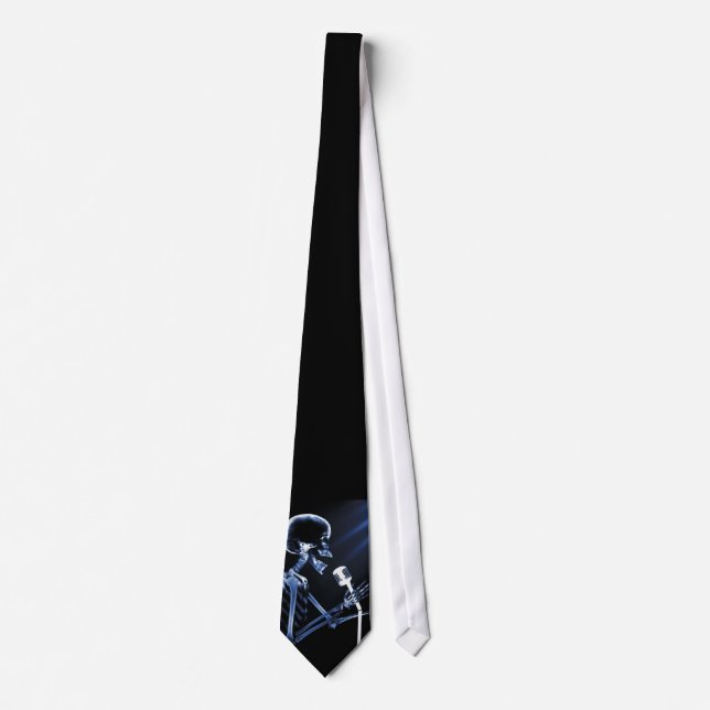 X-RAY SKELETON SINGING ON RETRO MIC - BLUE NECK TIE (Front)