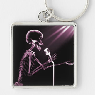 X-RAY SKELETON SINGING ON RETRO MIC - PINK KEYCHAIN