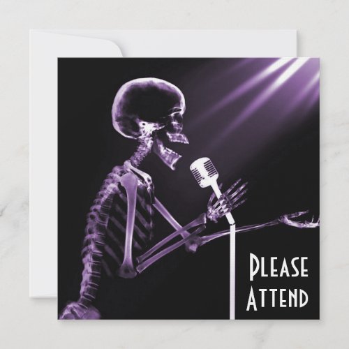 X-RAY SKELETON SINGING ON RETRO MIC - PURPLE PERSONALIZED ANNOUNCEMENTS