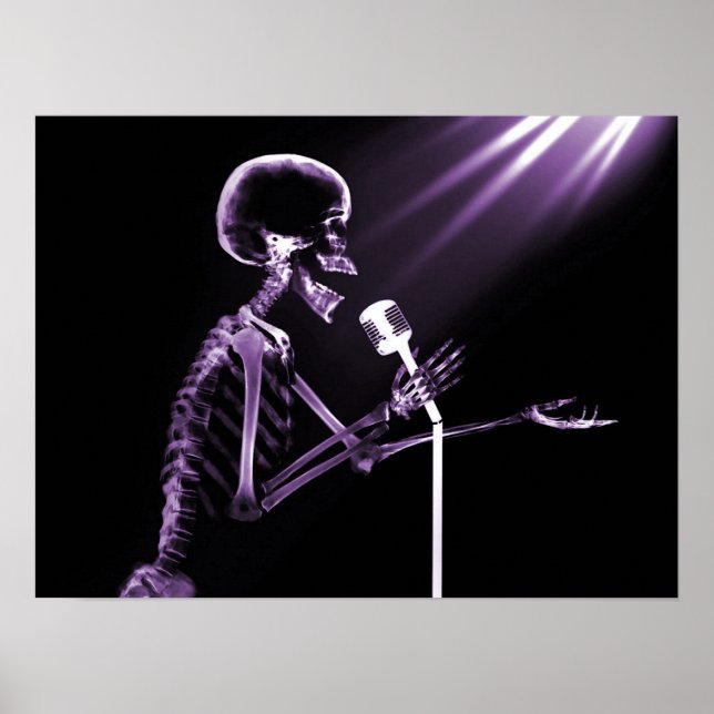 X-RAY SKELETON SINGING ON RETRO MIC - PURPLE POSTER (Front)