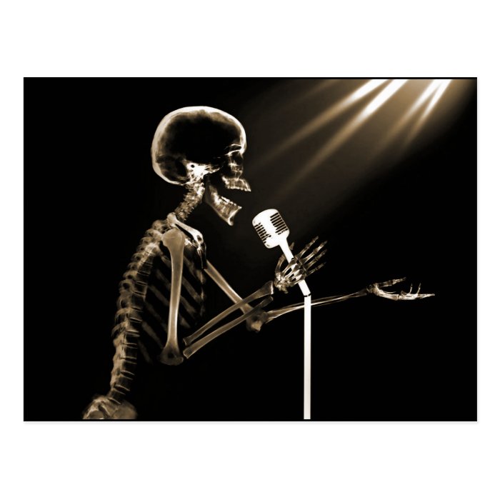 X RAY SKELETON SINGING ON RETRO MIC   SEPIA POSTCARDS