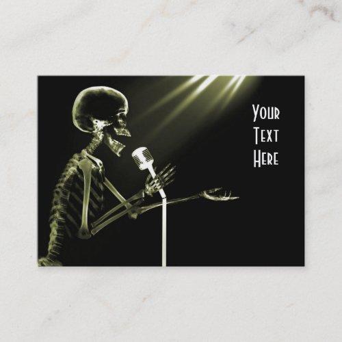 X-RAY SKELETON SINGING ON RETRO MIC - YELLOW BUSINESS CARD TEMPLATES