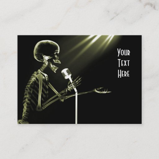 Customizable X-RAY SKELETON SINGING ON RETRO MIC - YELLOW BUSINESS CARD TEMPLATES