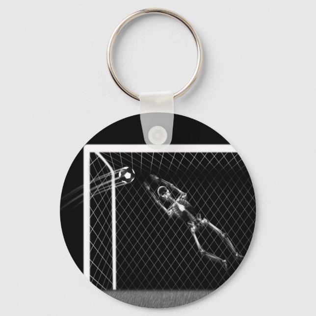 X-RAY SKELETON SOCCER GOALIE B&W KEYCHAIN (Front)