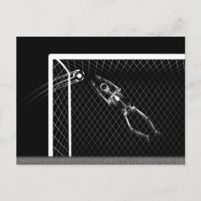 X-RAY SKELETON SOCCER GOALIE B&W POSTCARD (Front)