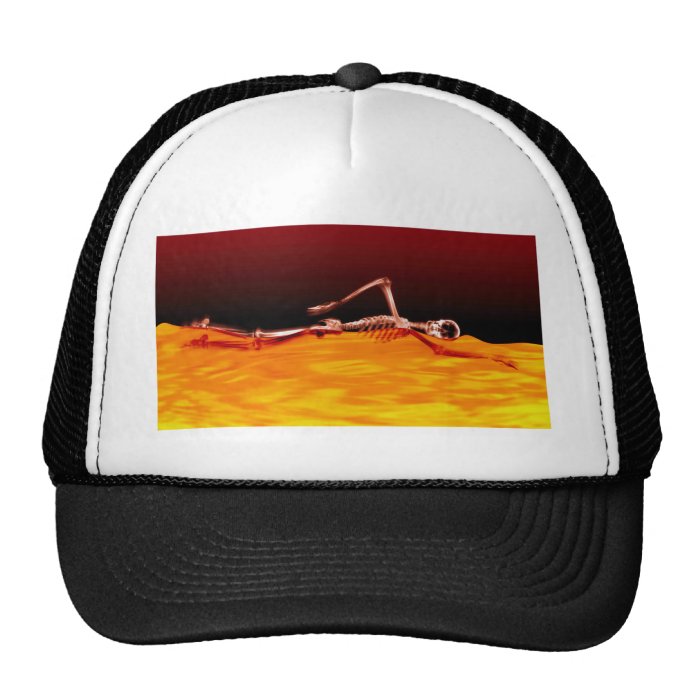 X Ray Skeleton Swimming in Lake of Fire Mesh Hats