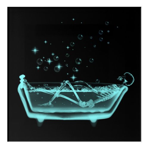 X_Ray Skeleton Taking Bath _ Teal Acrylic Print