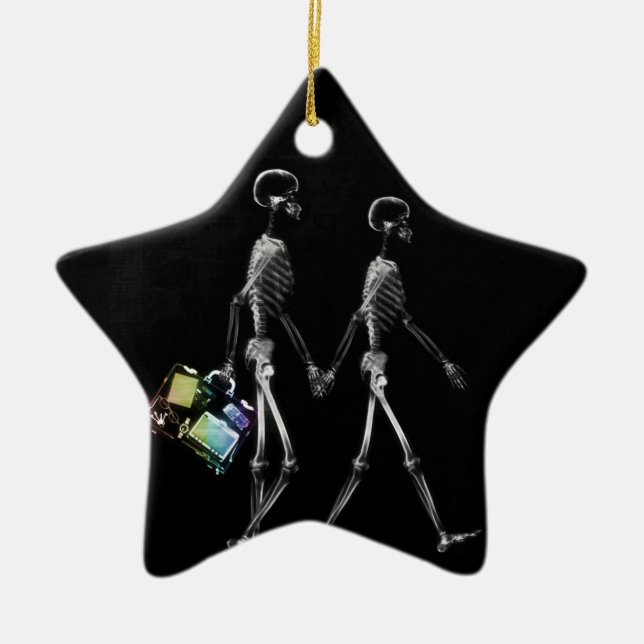 X-Ray Skeleton Tourist Couple Ceramic Ornament (Front)