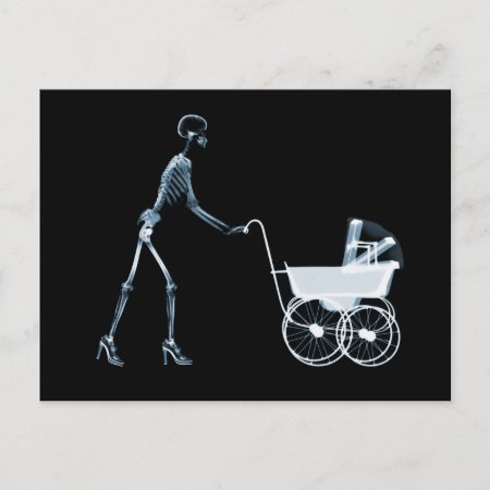 X-ray Skeleton Woman & Baby Cariage - Blue Postcard