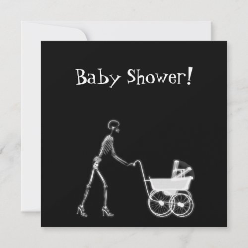 X-RAY SKELETON WOMAN &amp; BABY CARRIAGE - B&amp;W PERSONALIZED ANNOUNCEMENTS