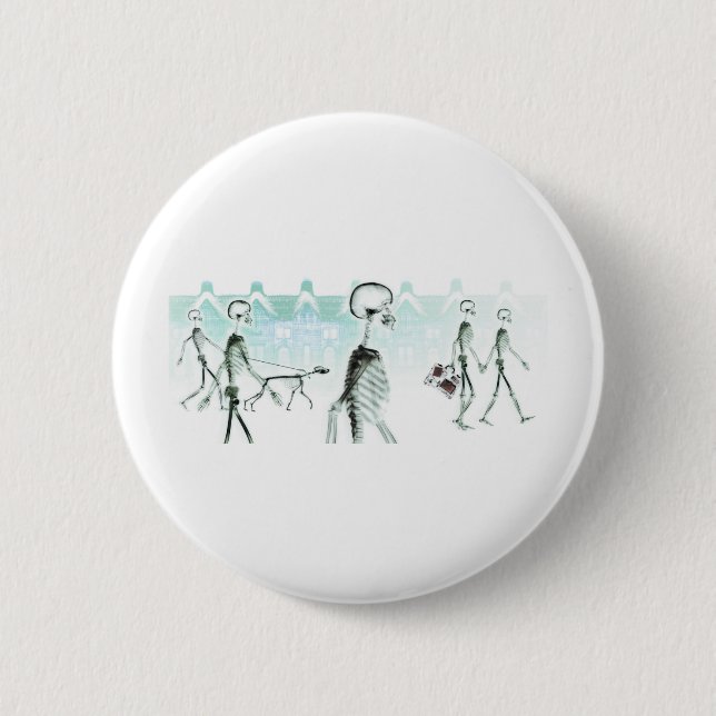 X-Ray Skeletons Afternoon Stroll Negative White Pinback Button (Front)