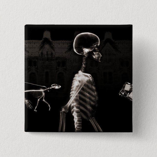 X-Ray Skeletons Midnight Stroll Black Sepia Button (Front)