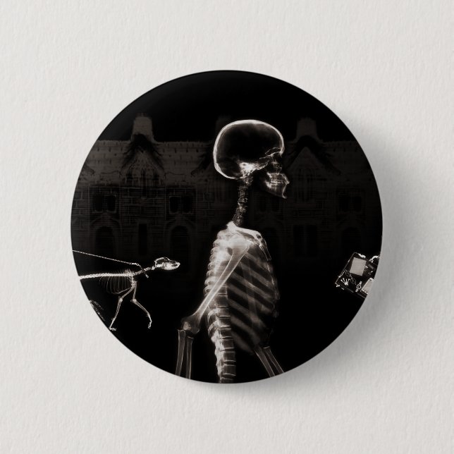 X-Ray Skeletons Midnight Stroll Black Sepia Pinback Button (Front)