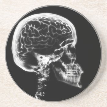 X-ray Skull Brain - Black & White Drink Coaster by VoXeeD at Zazzle