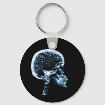 X-ray Skull Brain - Blue Keychain by VoXeeD at Zazzle