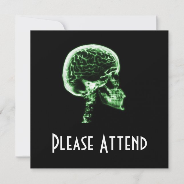 X-RAY SKULL BRAIN - GREEN INVITATION (Front)