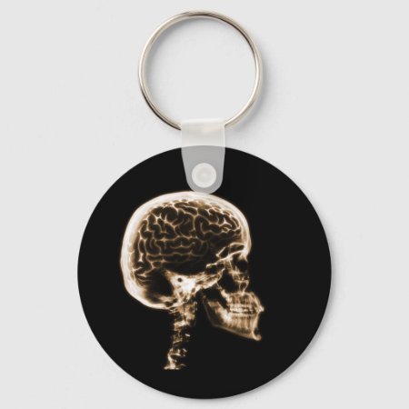 X-ray Skull Brain - Orange Keychain
