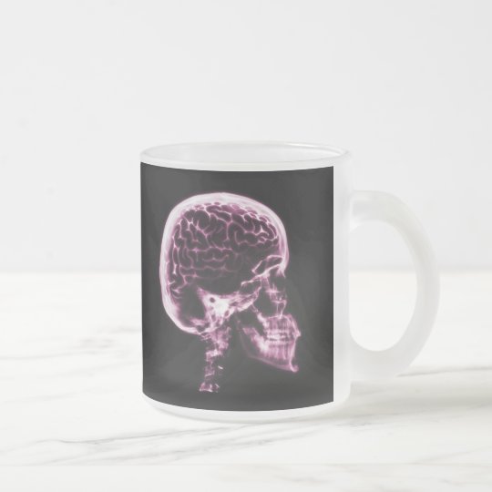 X-RAY SKULL BRAIN - PINK FROSTED GLASS COFFEE MUG