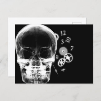 X-Ray Skull & Clock Parts - B&W Postcard