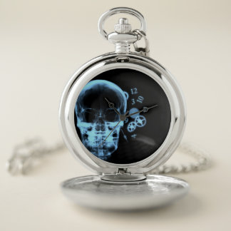 X-Ray Skull & Clock Parts - Blue Pocket Watch