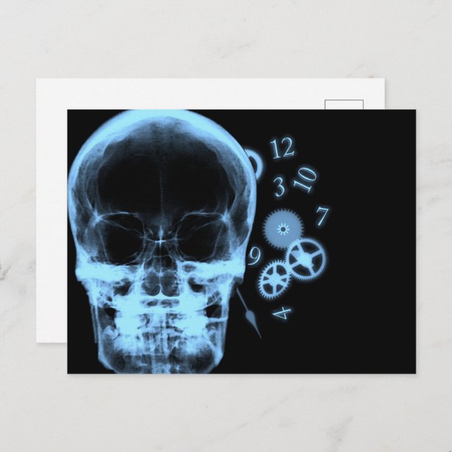 X-Ray Skull & Clock Parts - Blue Postcard (Front/Back)