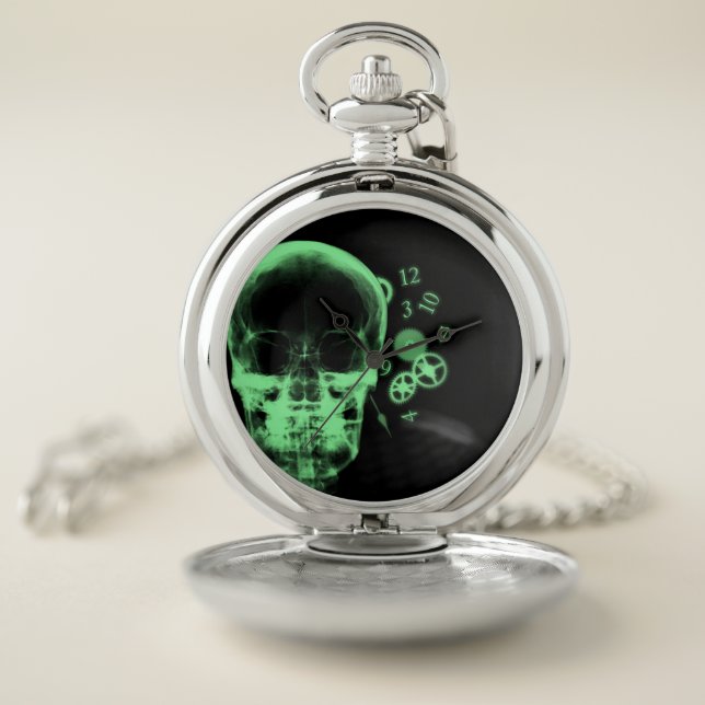 X-Ray Skull & Clock Parts - Green  Pocket Watch (Inside)