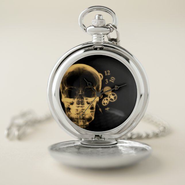 X-Ray Skull & Clock Parts - Orange Pocket Watch (Inside)