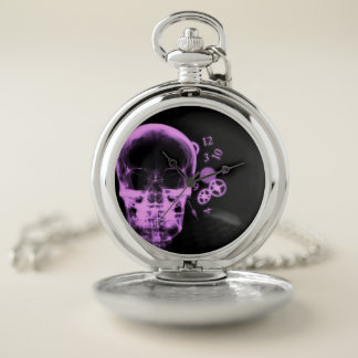 X-Ray Skull & Clock Parts - Pink Pocket Watch