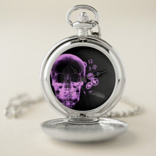 X_Ray Skull  Clock Parts _ Pink Pocket Watch