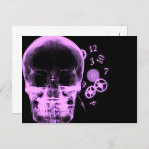 X-Ray Skull & Clock Parts - Pink Postcard