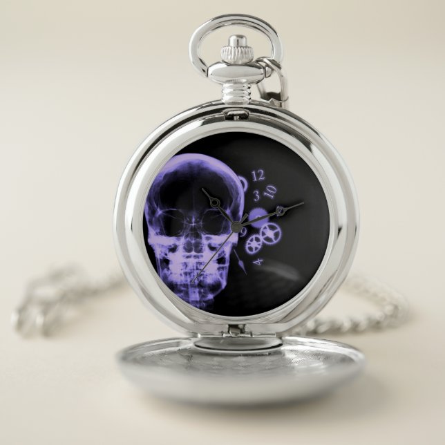 X-Ray Skull & Clock Parts - Purple  Pocket Watch (Inside)
