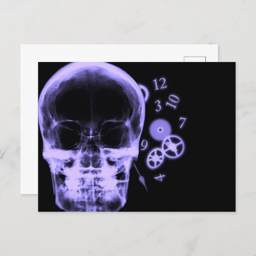 X_Ray Skull  Clock Parts _ Purple  Postcard