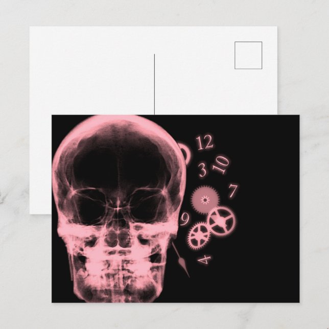 X-Ray Skull & Clock Parts - Red Postcard (Front/Back)