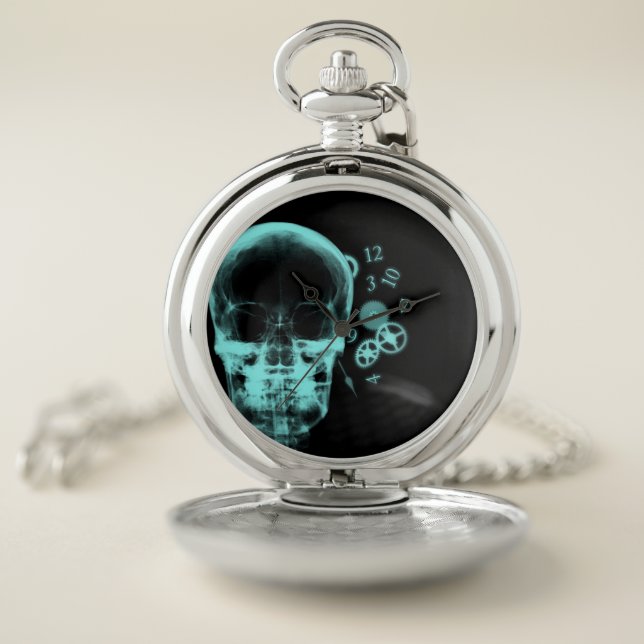 X-Ray Skull & Clock Parts - Teal Pocket Watch (Inside)