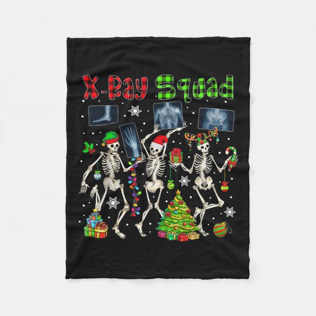X-ray Squad Xmas Three Santa Reindeer Elf X-ray Sk Fleece Blanket (Front)