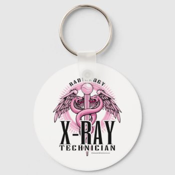 X-ray Tech Pink Caduceus Keychain by fightcancertees at Zazzle