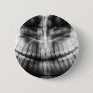 X-Ray Teeth Mouth Smile Black and White Button