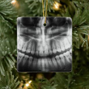 X-Ray Teeth Mouth Smile Black and White Ceramic Ornament