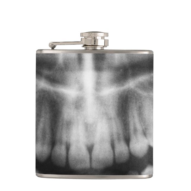 X-Ray Teeth Mouth Smile Black and White Flask (Front)