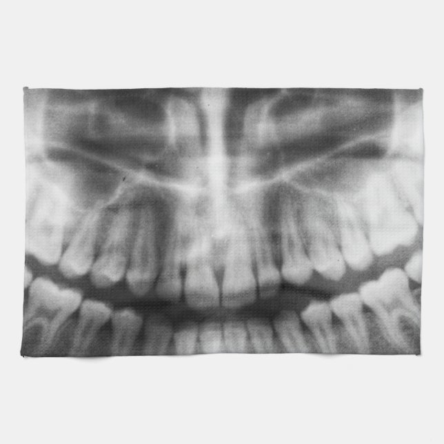 X-Ray Teeth Mouth Smile Black and White Kitchen Towel (Horizontal)