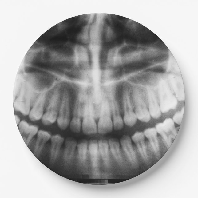 X-Ray Teeth Mouth Smile Black and White Paper Plates (Front)
