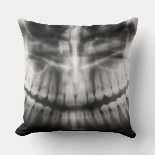 X-Ray Teeth Mouth Smile Black and White Throw Pillow