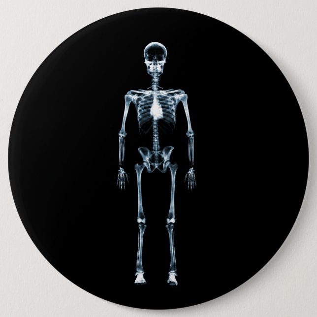 X-Ray Vision Blue Single Skeleton Pinback Button (Front)
