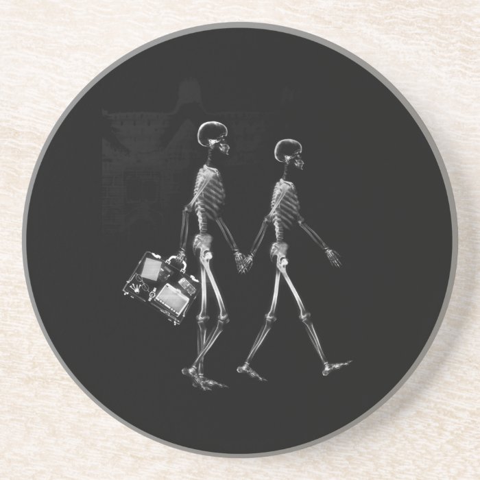 X RAY VISION SKELETON COUPLE TRAVELING B&W DRINK COASTER